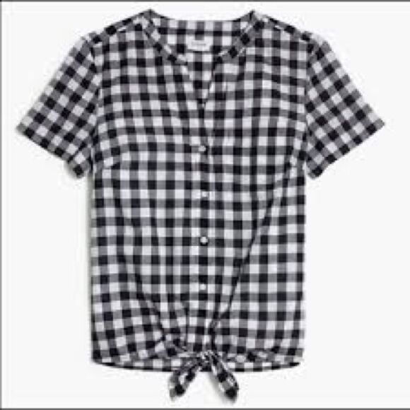 J. Crew Black and White Button Down Shirt with Mandarin Collar - Picture 1 of 4